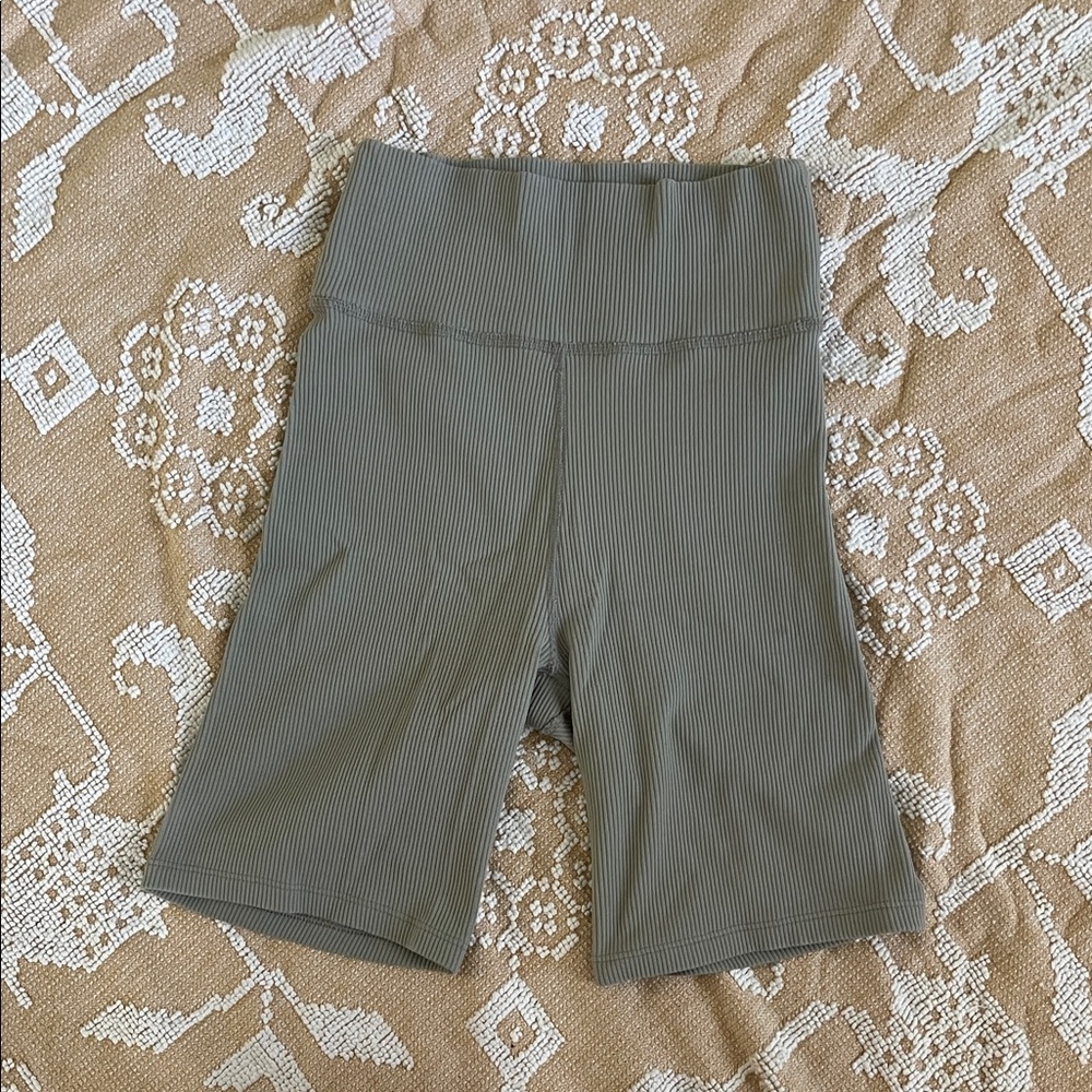 Abercrombie & Fitch Olive Ribbed High-Waist Bike Shorts